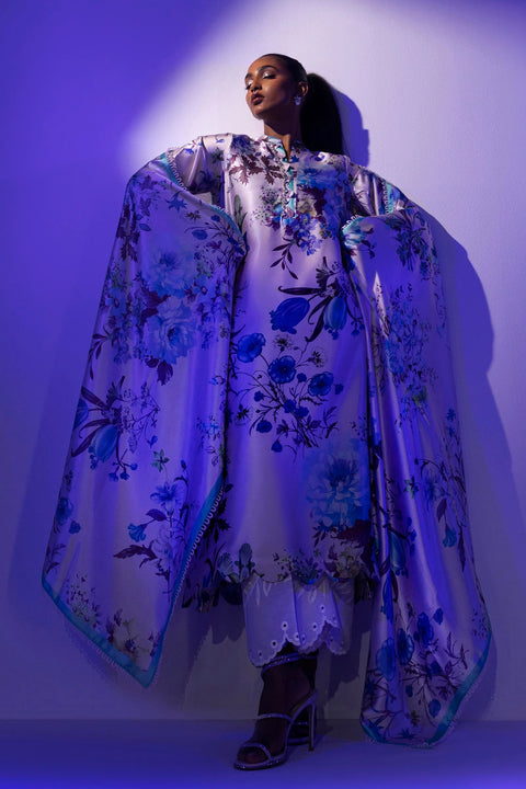Sana Safinaz Floral Satin Printed Shirt + Dupatta