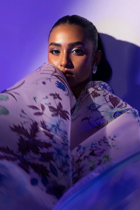 Sana Safinaz Floral Satin Printed Shirt + Dupatta