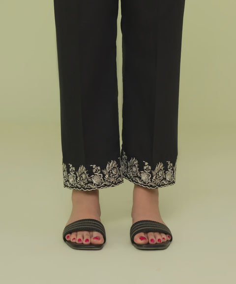 Black Ladies  Embroidered Cambric Straight Trouser