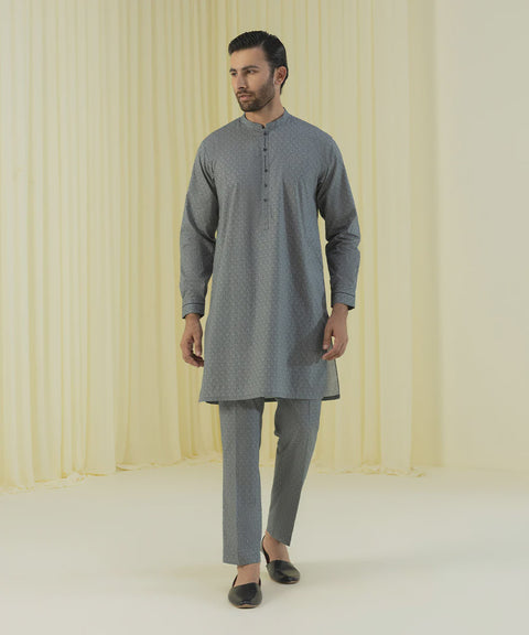 Burooj Man Grey Fine Printed Cotton Kurta Trouser Slim Fit