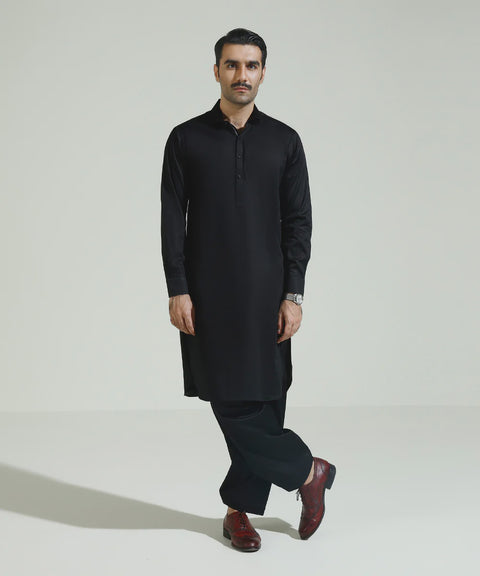 Burooj Man Black Luxury Satin Cotton Shalwar Kameez Regular Fit