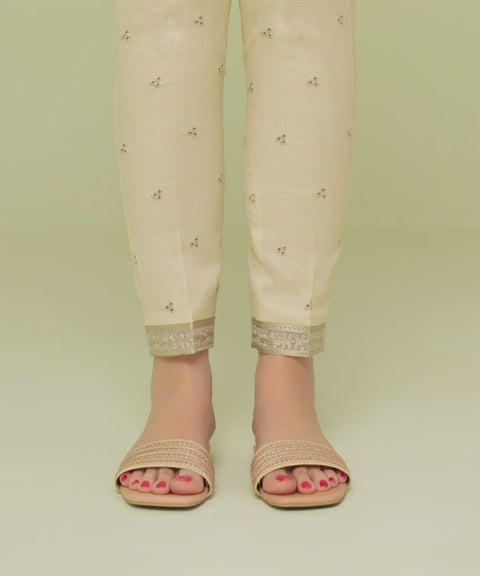Sapphire Off White Blended Raw Silk Trouser