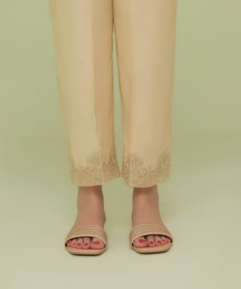 Sapphire Beige Blended Raw Silk Trouser