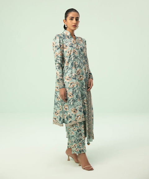 Sapphire 3 Piece Aqua Printed Linen Suit