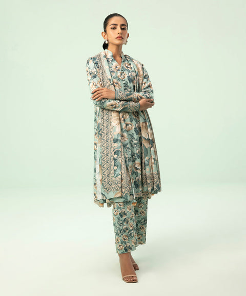 Sapphire 3 Piece Aqua Printed Linen Suit