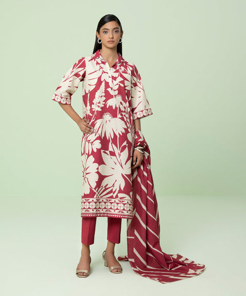 Sapphire 3 Piece Cherry Pink Printed Light Khaddar Suit