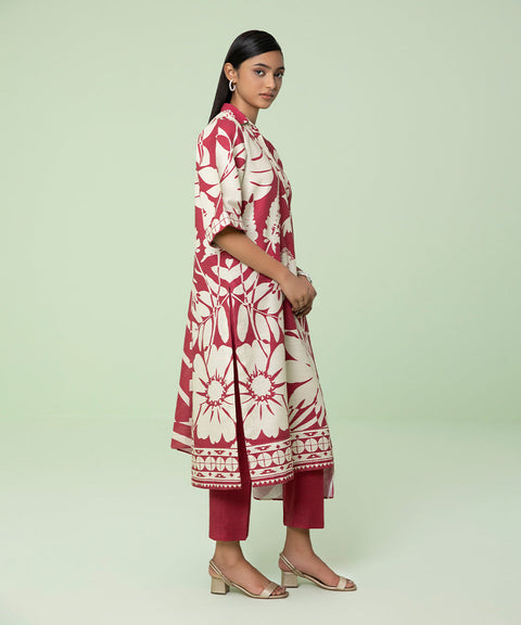 Sapphire 3 Piece Cherry Pink Printed Light Khaddar Suit