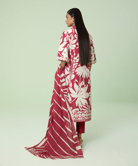 Sapphire 3 Piece Cherry Pink Printed Light Khaddar Suit