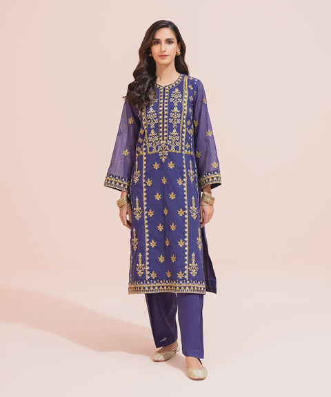 Sapphire 2 PIECE - Navy Blue Embroidered Karadni Kurta Shalwar
