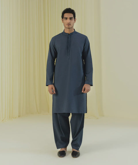 Burooj Man Blue Embroidered Astec Shalwar Kameez Slim Fit