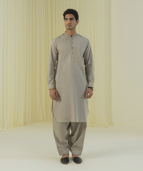 Burooj Man Brown Cotten MÌäLANGE Shalwar Kameez Regular Fit
