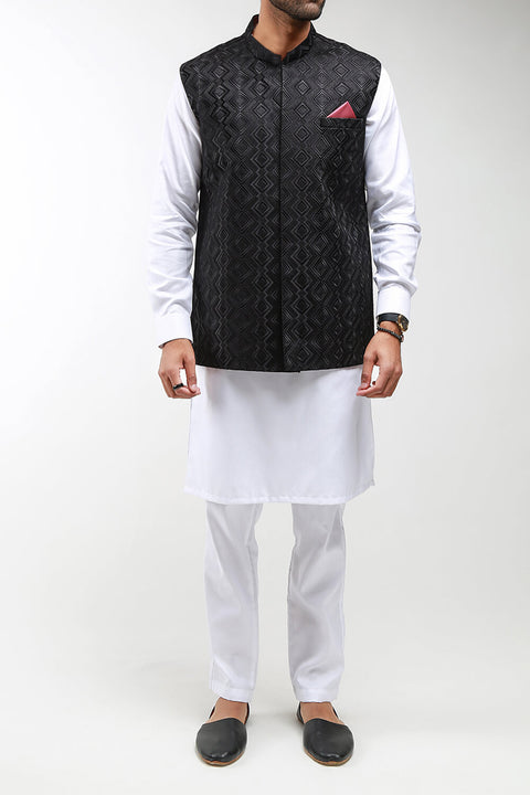 Burooj Men's Bentley Black Emb Waistcoat