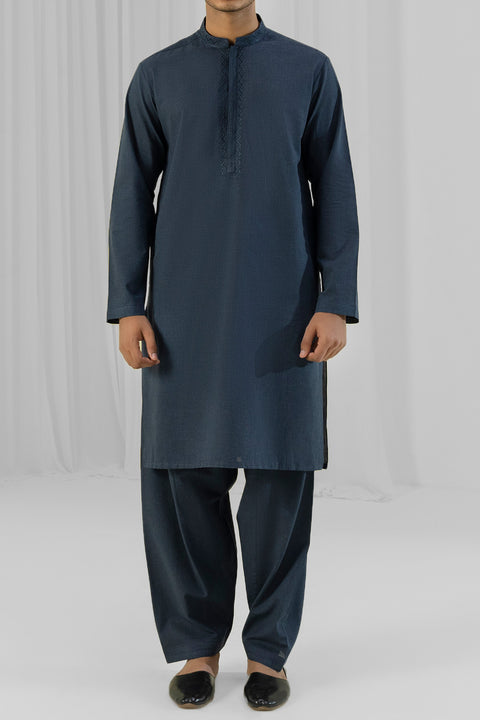 Burooj Man Blue Embroidered Astec Shalwar Kameez Slim Fit