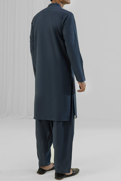 Burooj Man Blue Embroidered Astec Shalwar Kameez Slim Fit