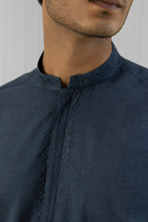 Burooj Man Blue Embroidered Astec Shalwar Kameez Slim Fit
