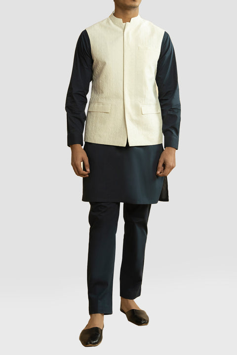 Embroidered Off White Schiffli Mens Waistcoat.