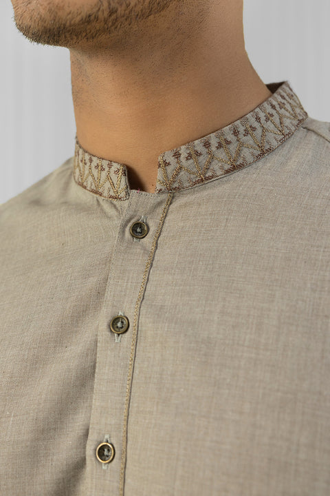 Burooj Man Brown Cotten MÌäLANGE Shalwar Kameez Regular Fit