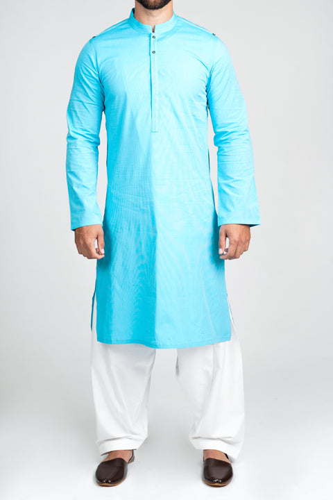 Burooj Men's Aqua Blue Modern Slim Fit Kurta/Shalwar.