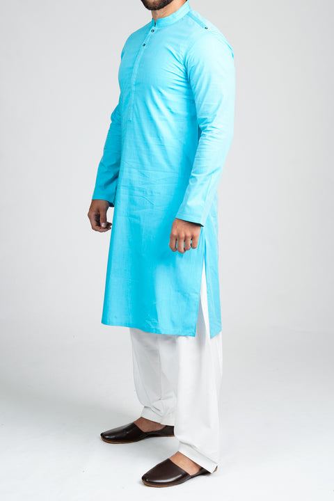 Burooj Men's Aqua Blue Modern Slim Fit Kurta/Shalwar.