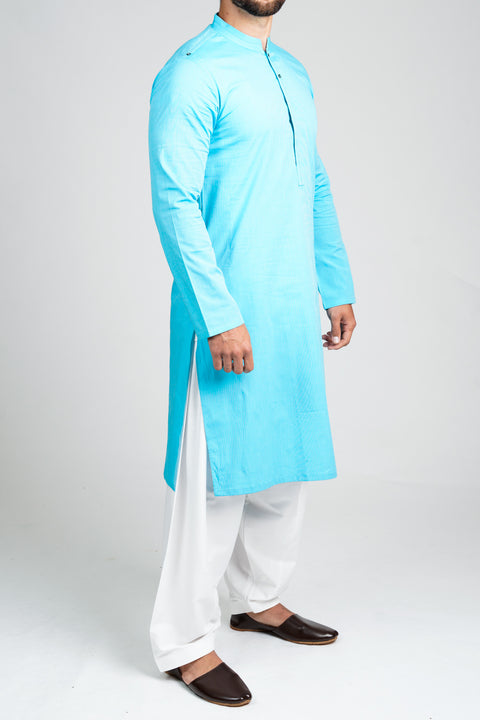 Burooj Men's Aqua Blue Modern Slim Fit Kurta/Shalwar.