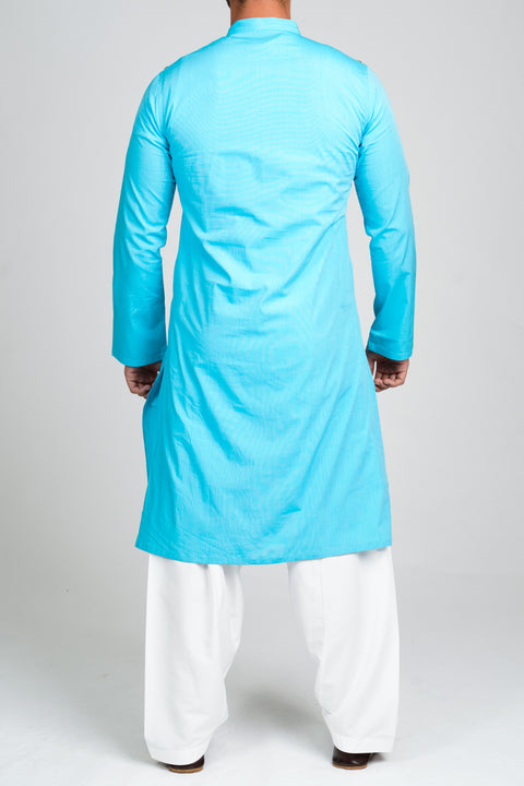 Burooj Men's Aqua Blue Modern Slim Fit Kurta/Shalwar.