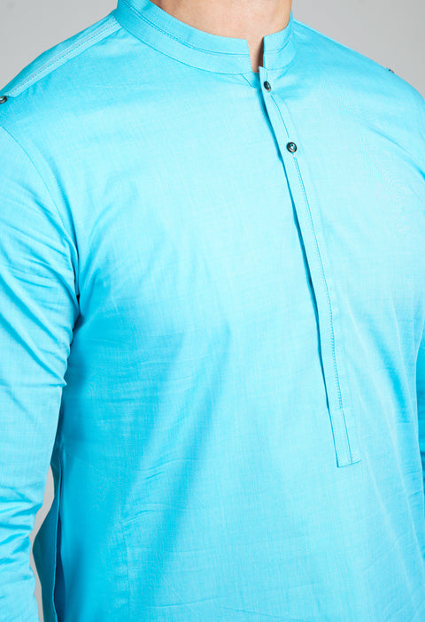 Burooj Men's Aqua Blue Modern Slim Fit Kurta/Shalwar.