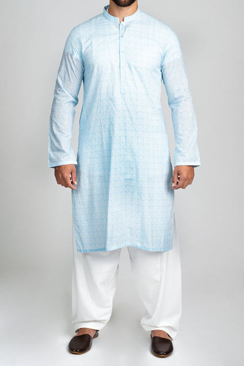 Burooj Men's Sky Blue Soft Cotton Kurta Slim Fit