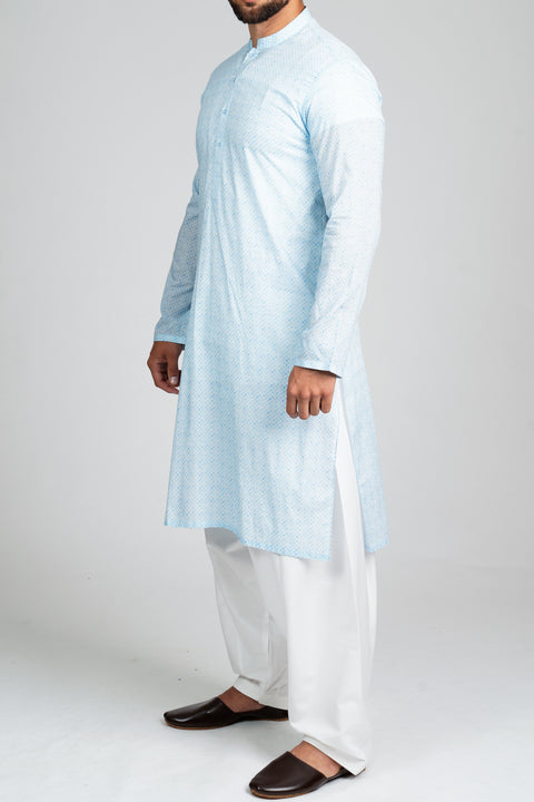Burooj Men's Sky Blue Soft Cotton Kurta Slim Fit