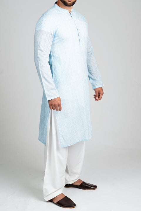 Burooj Men's Sky Blue Soft Cotton Kurta Slim Fit