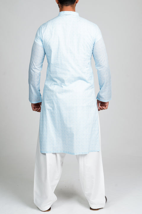 Burooj Men's Sky Blue Soft Cotton Kurta Slim Fit