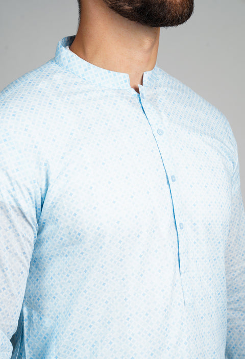 Burooj Men's Sky Blue Soft Cotton Kurta Slim Fit