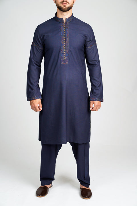 Burooj Men's Shalwar Kameez Formal Navy Blue Slim Fit