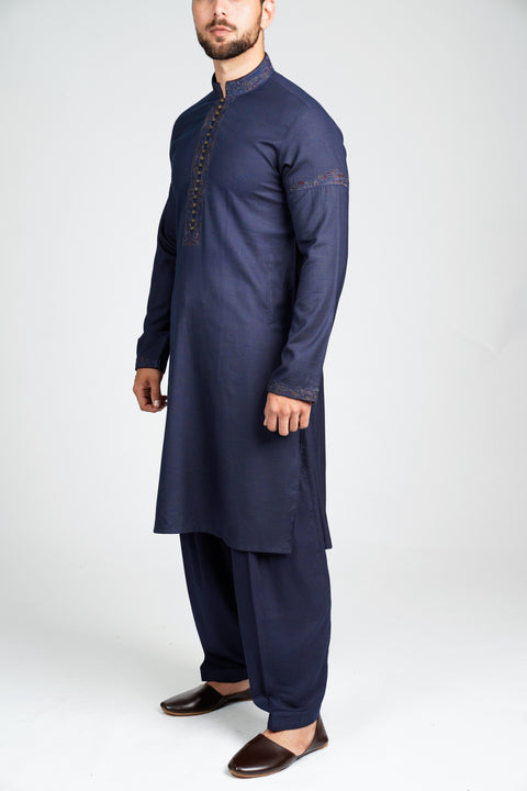 Burooj Men's Shalwar Kameez Formal Navy Blue Slim Fit