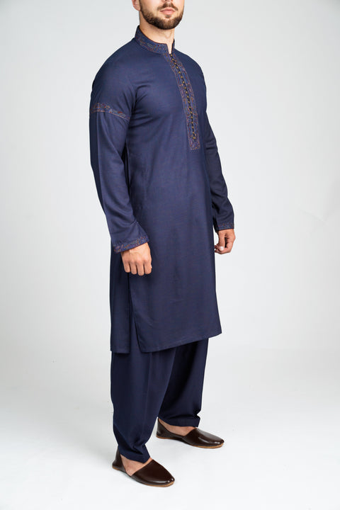 Burooj Men's Shalwar Kameez Formal Navy Blue Slim Fit
