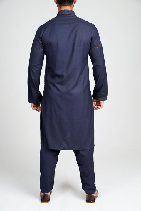 Burooj Men's Shalwar Kameez Formal Navy Blue Slim Fit