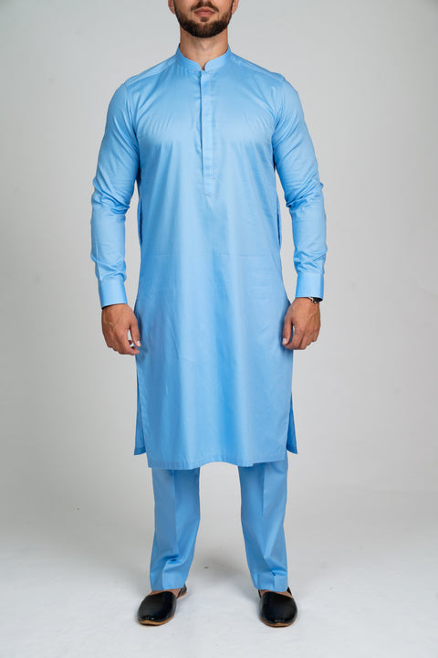 Burooj Men’s Exclusive Sky Blue Kurta with Trousers Slim Fit