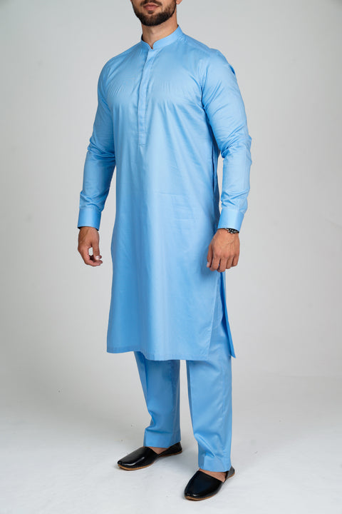 Burooj Men’s Exclusive Sky Blue Kurta with Trousers Slim Fit