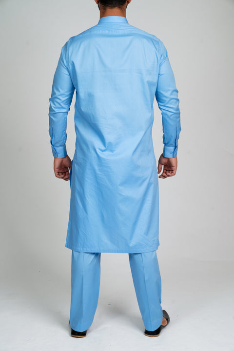 Burooj Men’s Exclusive Sky Blue Kurta with Trousers Slim Fit