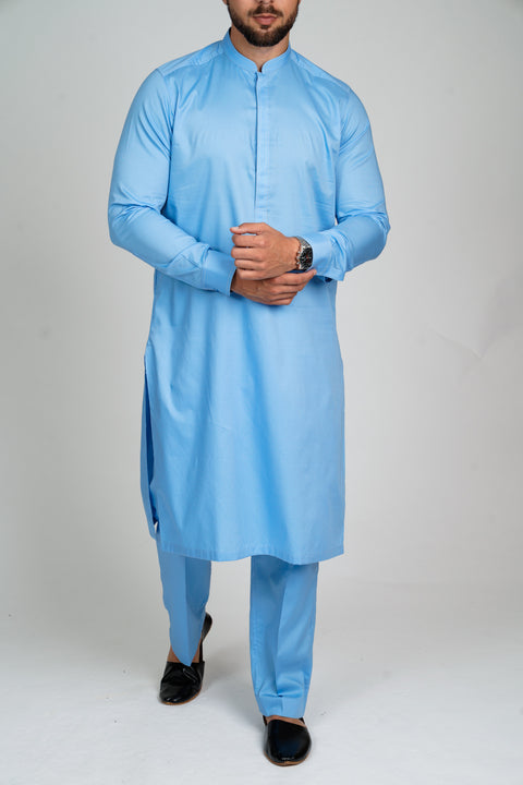 Burooj Men’s Exclusive Sky Blue Kurta with Trousers Slim Fit