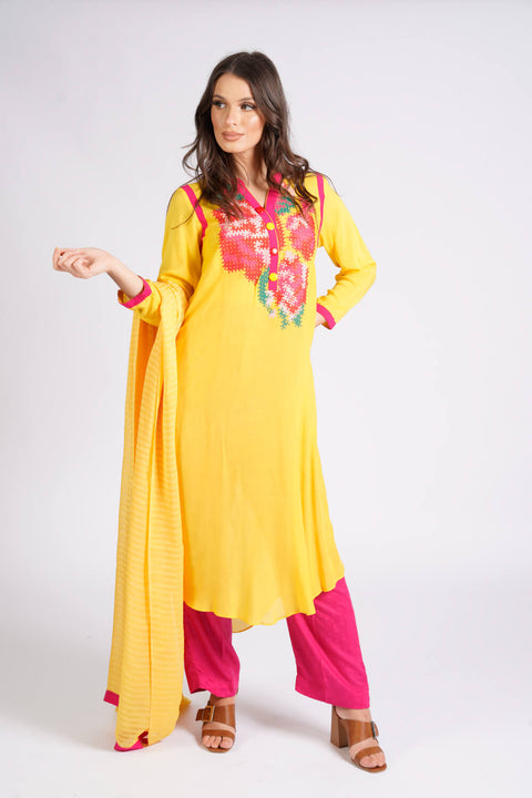 Burooj Winter Collection yellow 3 piece Suit.