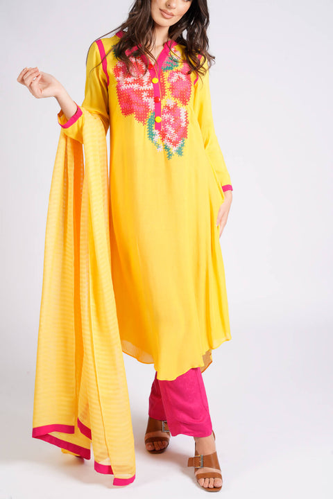 Burooj Winter Collection yellow 3 piece Suit.