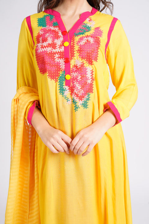 Burooj Winter Collection yellow 3 piece Suit.