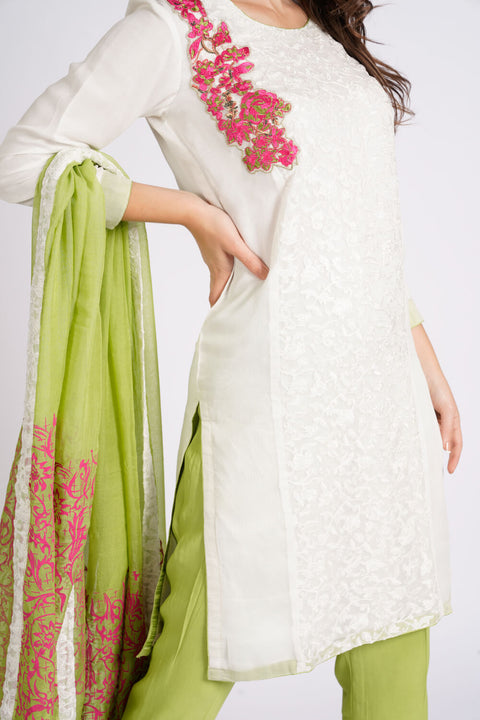 Burooj Ladies off-white 3pc Trouser suit