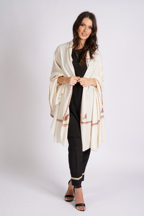 Burooj Women’s Cream, Wool blend Shawl