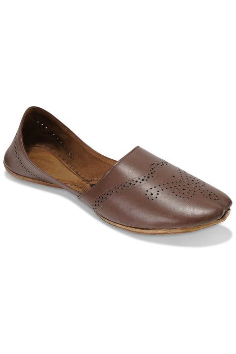 Burooj Men's Brown Punch Design Leather Kussah