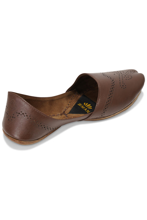 Burooj Men's Brown Punch Design Leather Kussah