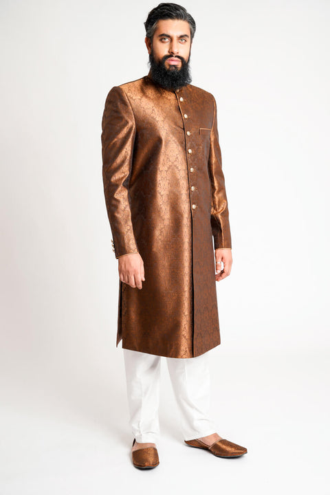 Burooj Men's Copper Brocade  Sherwani