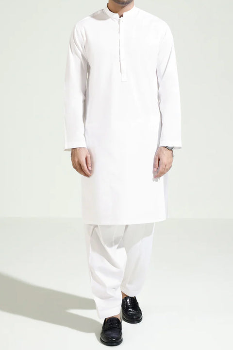 Burooj Man White Cotton Textured Shalwar Kameez Regular Fit