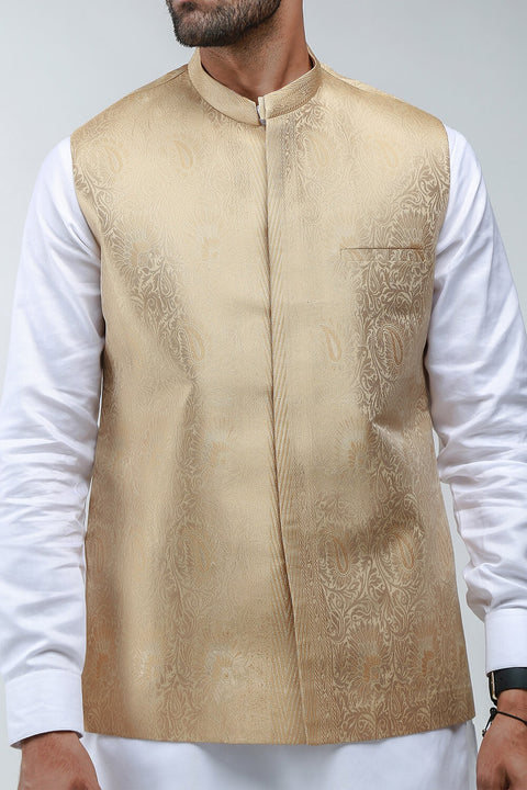 Burooj Man Gold Jamavar Shah Jahan Slim Fit Waistcoat