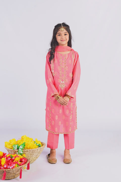Girls Coral Kameez Trouser & Dupata